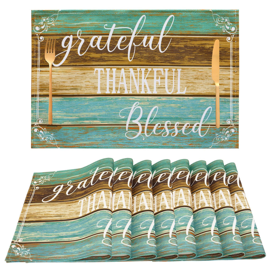 Farmhouse Teal Placemats Set of 4 Thankful Blessed Table Mats