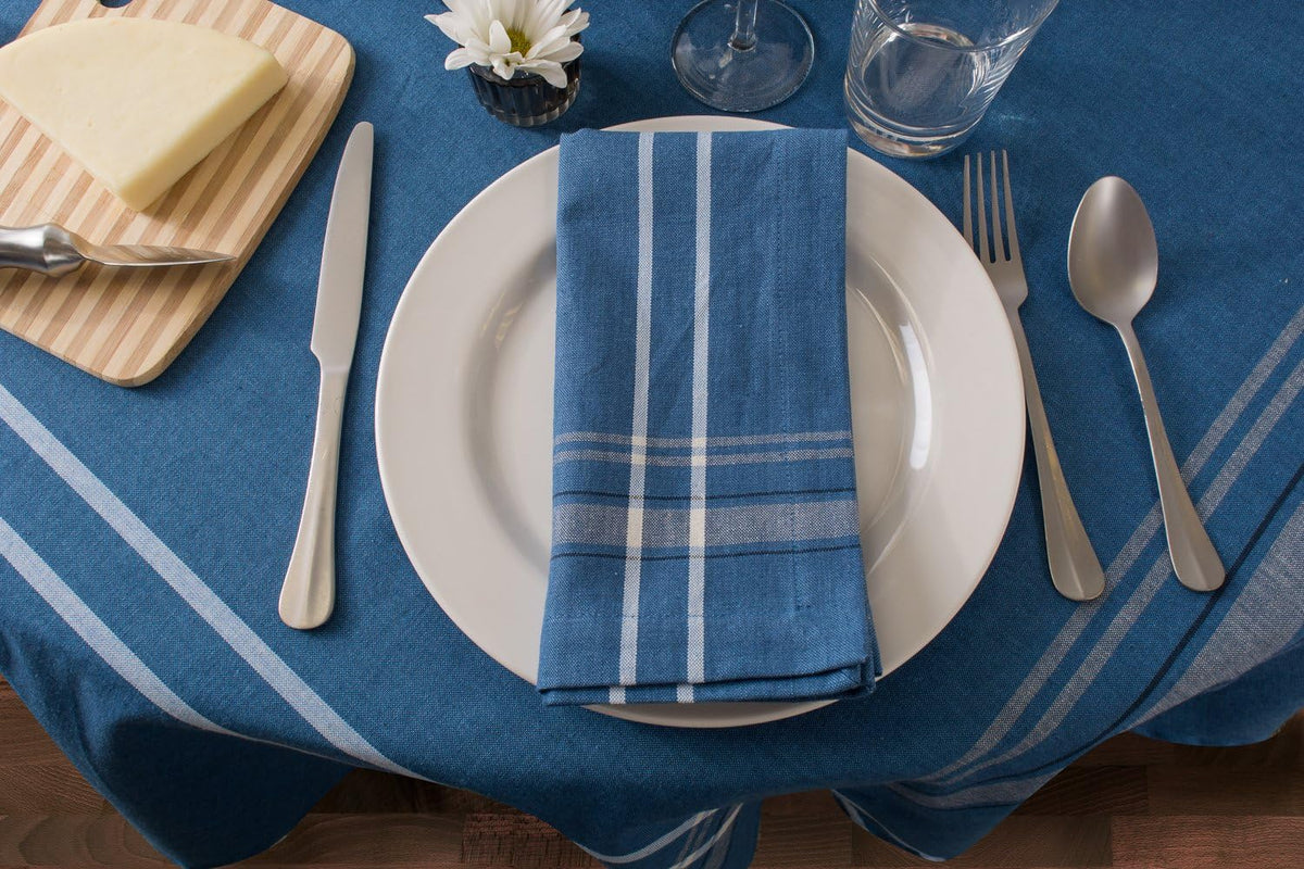 DII French Stripe Tabletop Collection Farmhouse Style Dining Table Linen Tablecloth, 60x84, Blue Chambray