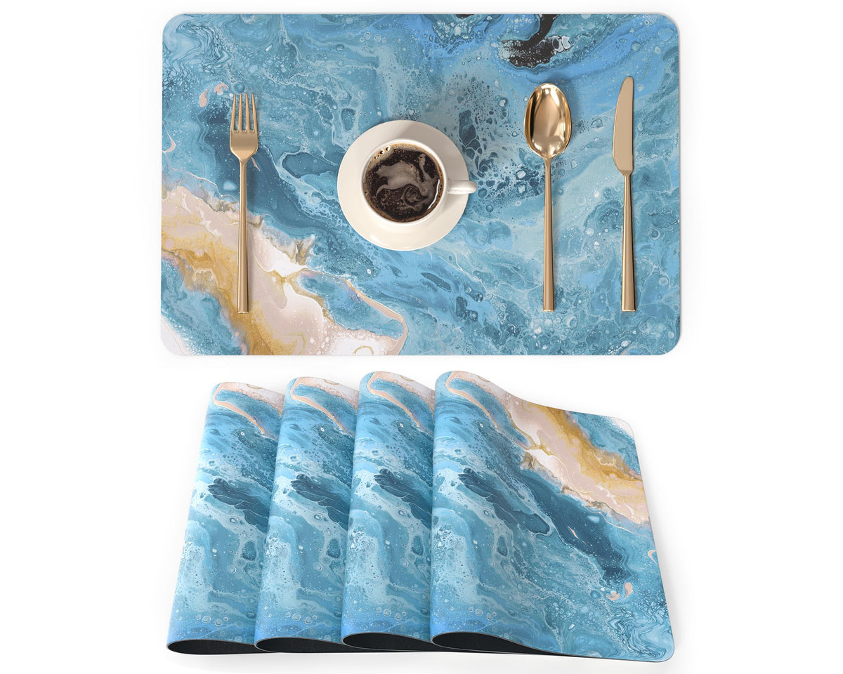 QIYI PU Leather Placemats Set of 6, 12"x18" Waterproof Table Mats, Marble