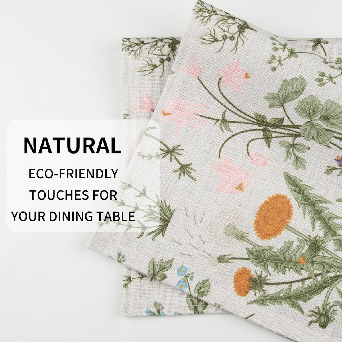 QIYI Boho Table Placemats Set of 4, 12"x18" Linen Place Mats, Wildflowers