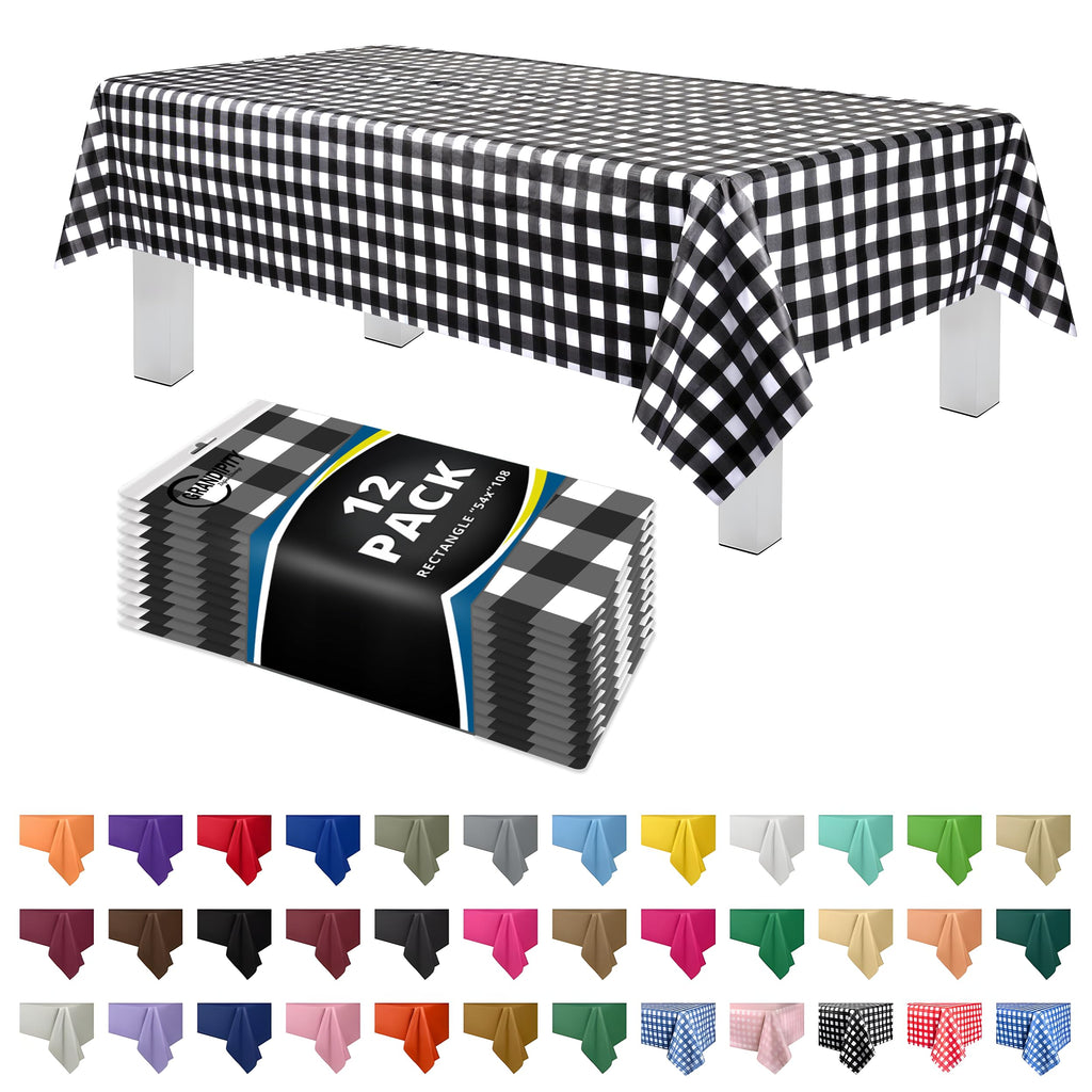 Grandipity Plastic Table Cloth Disposable 12 Pack 54” x 108” Rectangle