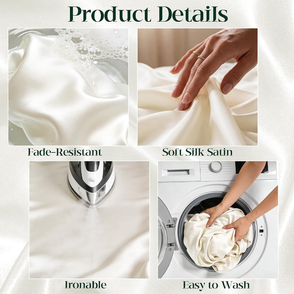 4 Pack Ivory Satin Tablecloth 58 x 102 Inch Overlay Seamless Design