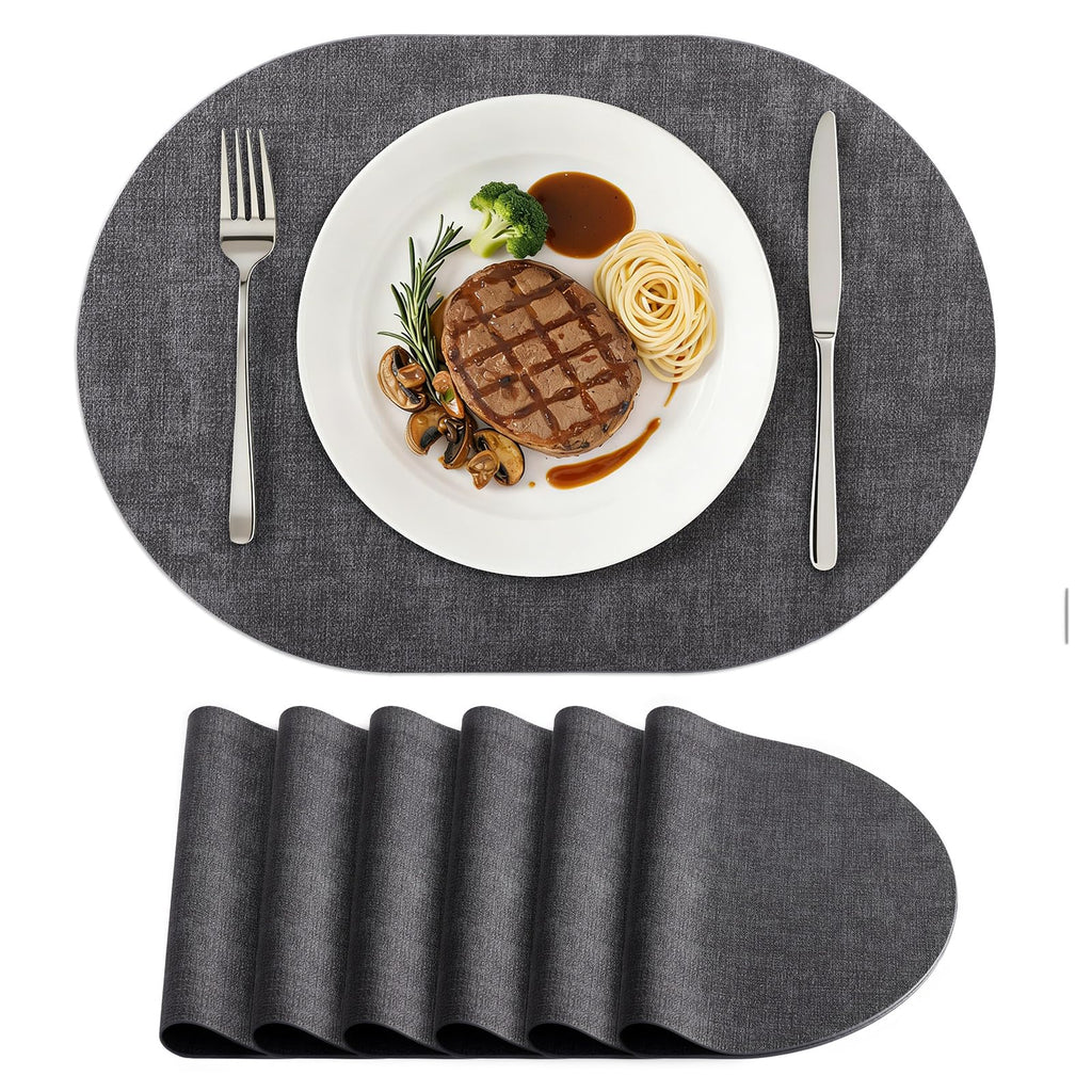 homing Heat Resistant Oval Placemats Set of 6, Light Grey