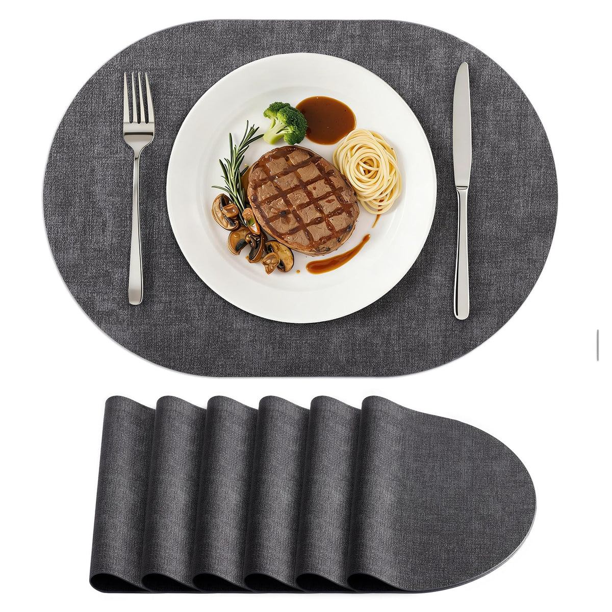 homing Heat Resistant Oval Placemats Set of 6, Light Grey