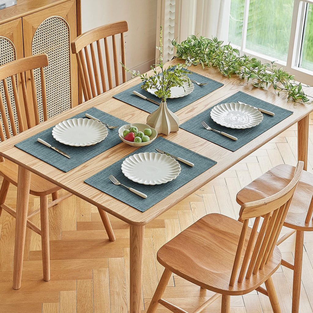 Softalker Faux Linen Cloth Placemats Set of 4-12 x 18 Inch, Light Grey