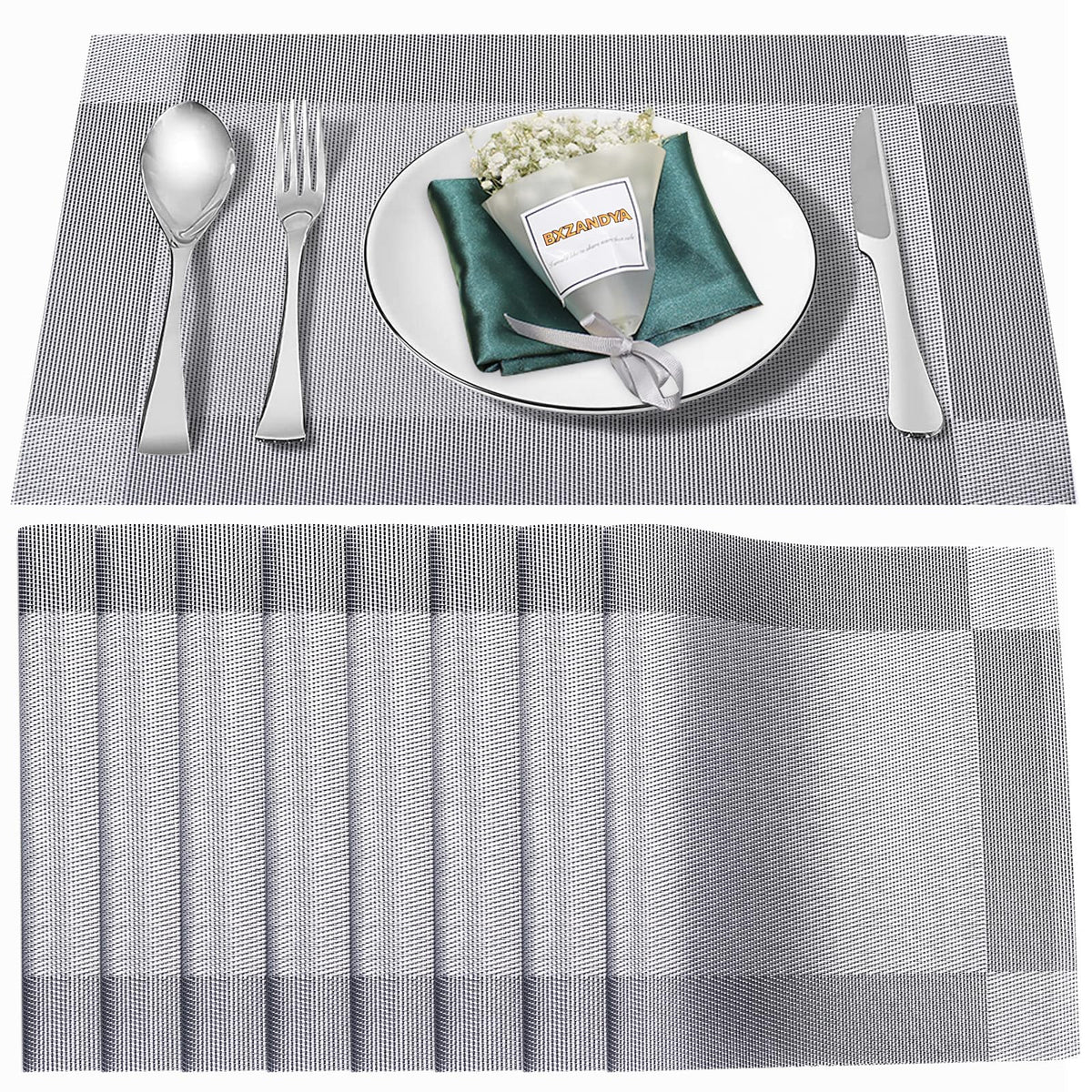 Beige Vinyl Placemats Set of 6,Washable Dining PVC Table Mats