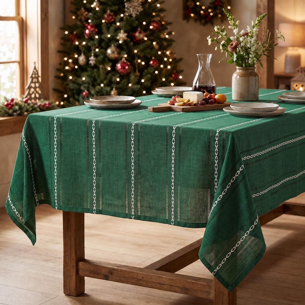 Horaldaily Light Coffee Round Tablecloth, 60×60 Inch, Farmhouse Style
