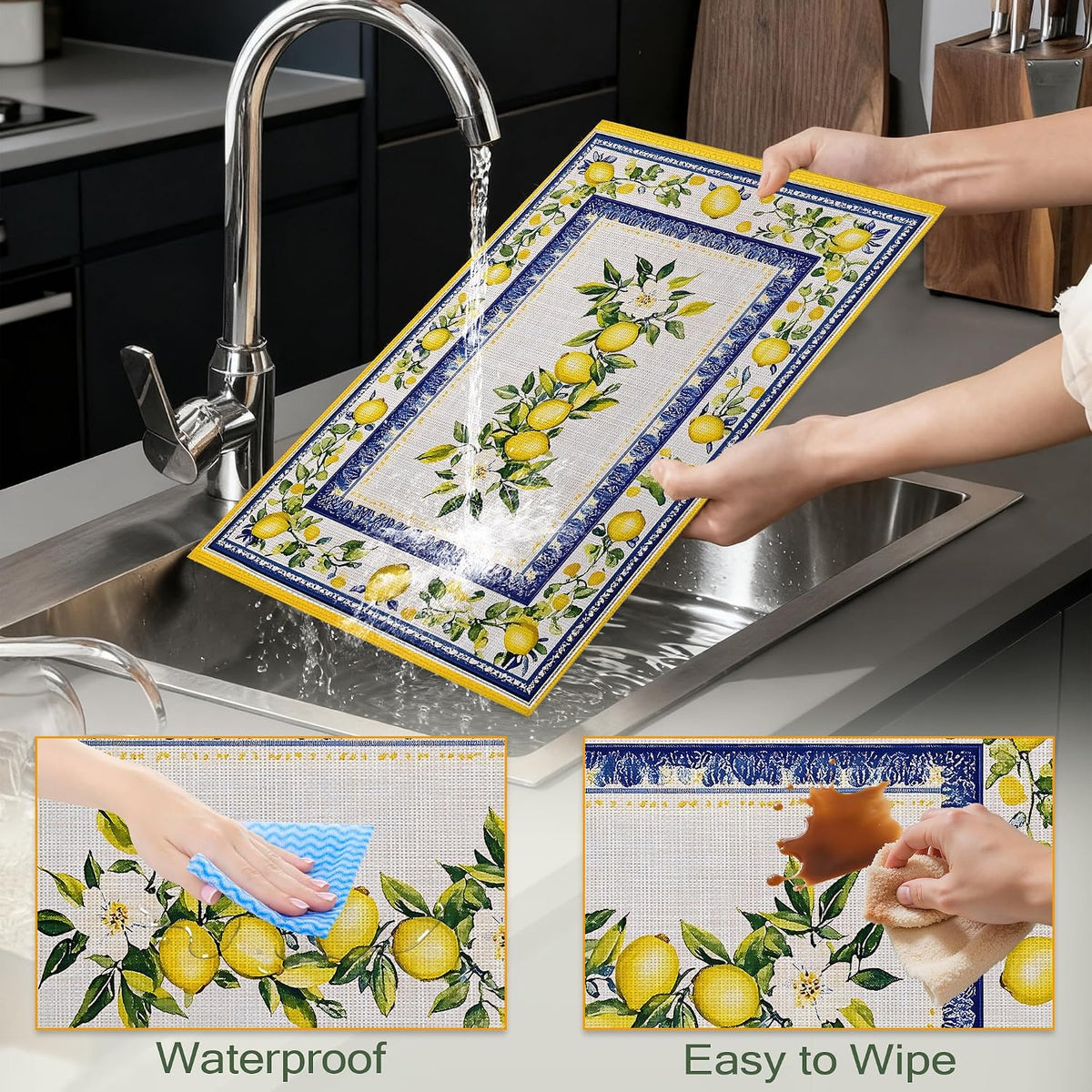 Lemon Branches Fabric Placemats,Vintage Rustic Country Table Placemats Set of 6 Cloth Place Mats, Washable Heat-Resistant Table Mats for Home Kitchen Dining Room Decoration 11.8x17.7 Inch