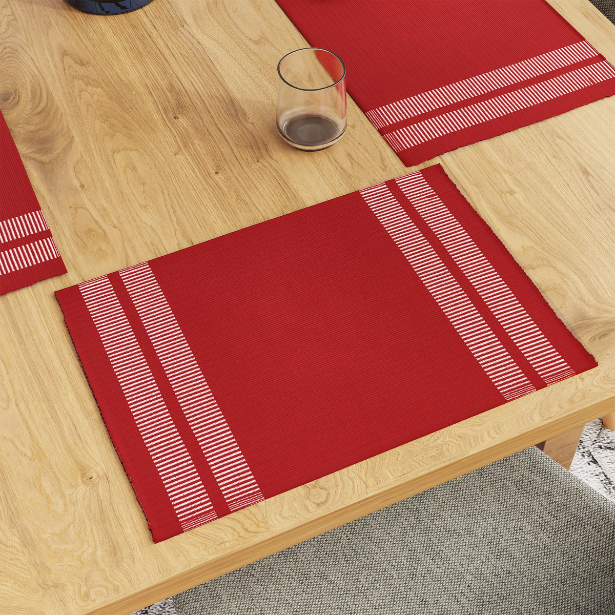 Encasa XO Placemats, Fine Ribbed Cotton Table Mats 19"x13"