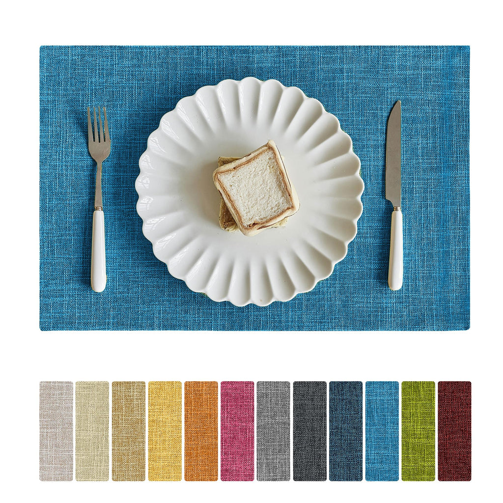 Softalker Faux Linen Cloth Placemats Set of 4-12 x 18 Inch, Light Grey