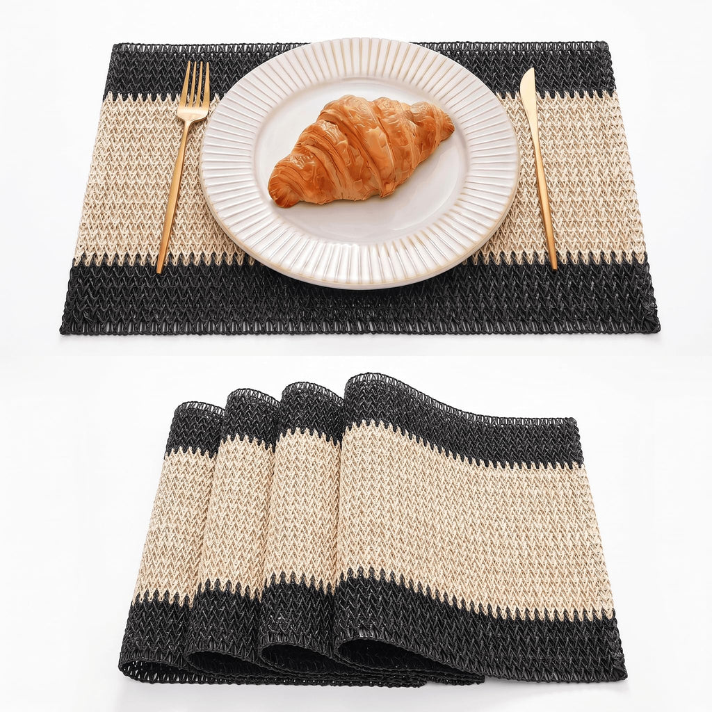 Artoid Mode Dark Green Paper Woven Stripe Placemats Set of 4-12x18 Inch