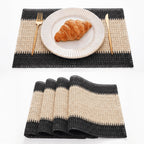 Artoid Mode Dark Green Paper Woven Stripe Placemats Set of 4-12x18 Inch