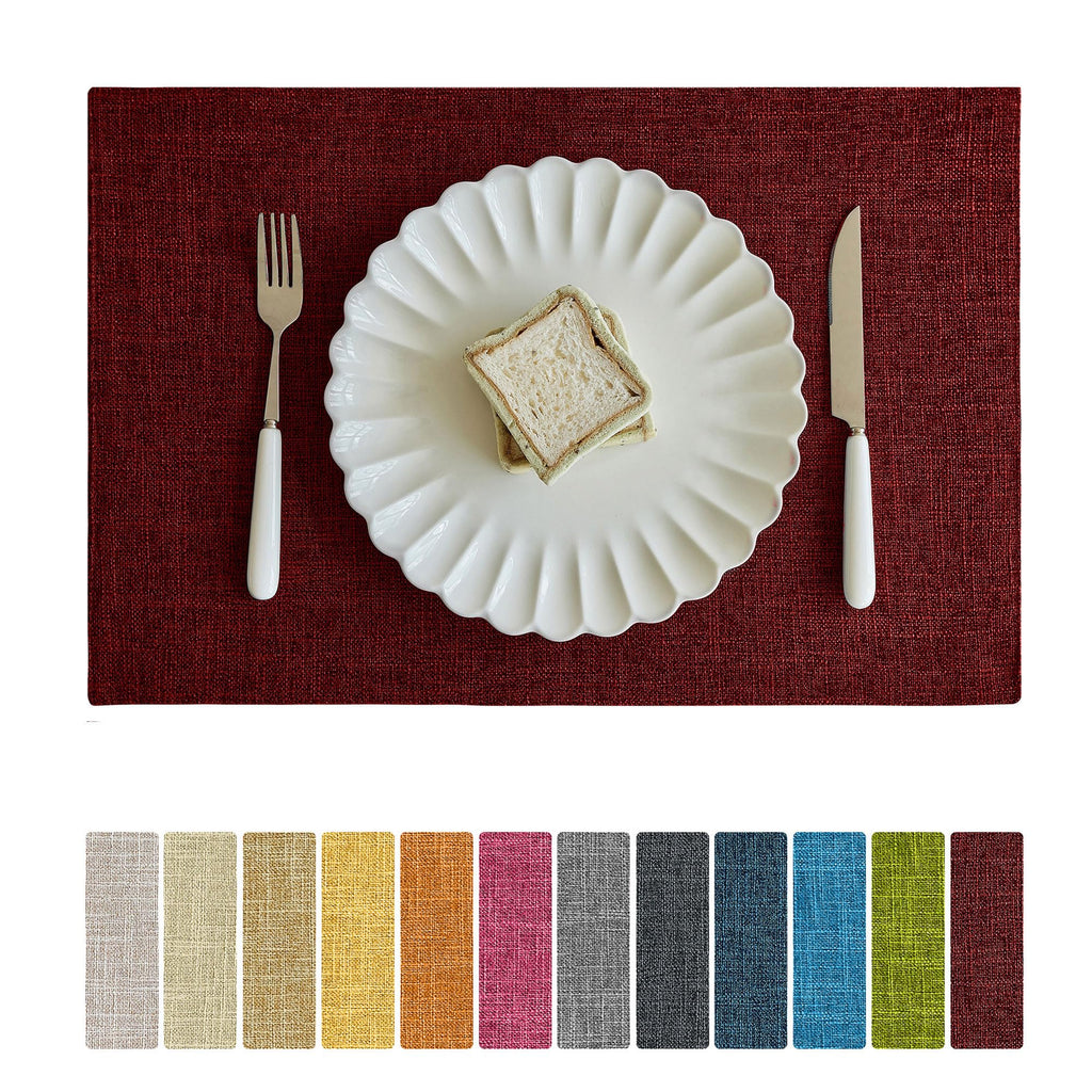 Softalker Faux Linen Cloth Placemats Set of 4-12 x 18 Inch, Light Grey
