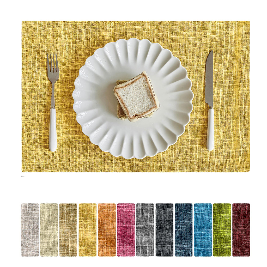 Softalker Faux Linen Cloth Placemats Set of 4-12 x 18 Inch, Light Grey