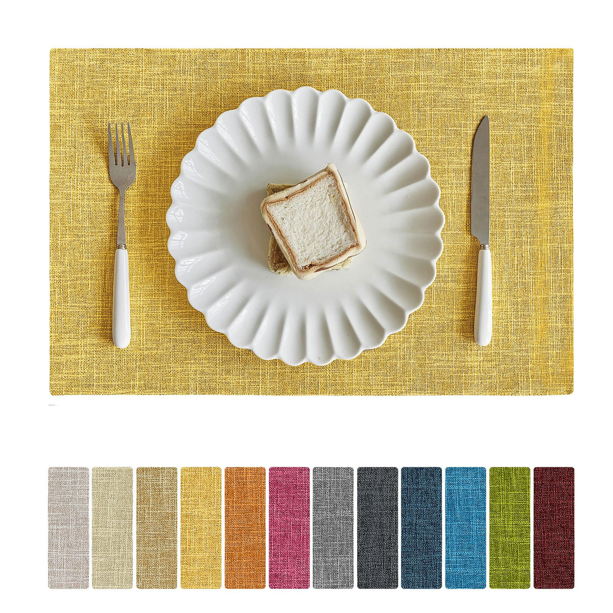 Softalker Faux Linen Cloth Placemats Set of 4-12 x 18 Inch, Light Grey