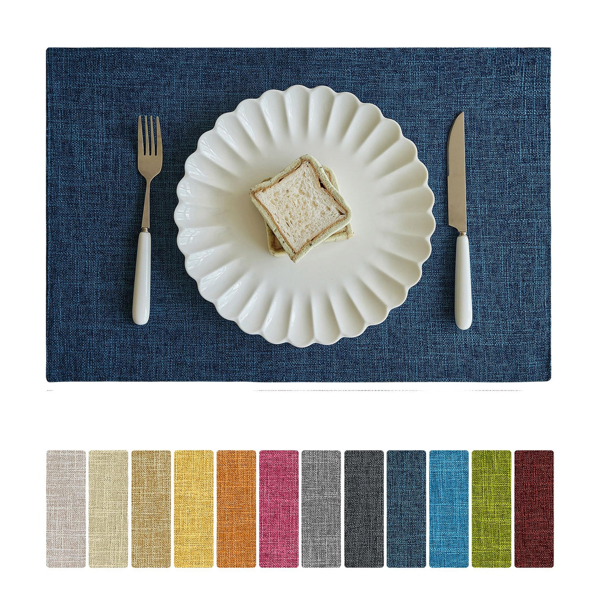 Softalker Faux Linen Cloth Placemats Set of 4-12 x 18 Inch, Light Grey