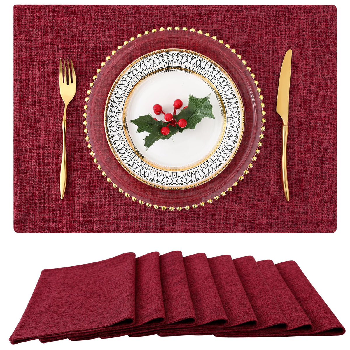 homing Faux Cotton Linen Placemats Set of 8, Cloth Dining Table Mats
