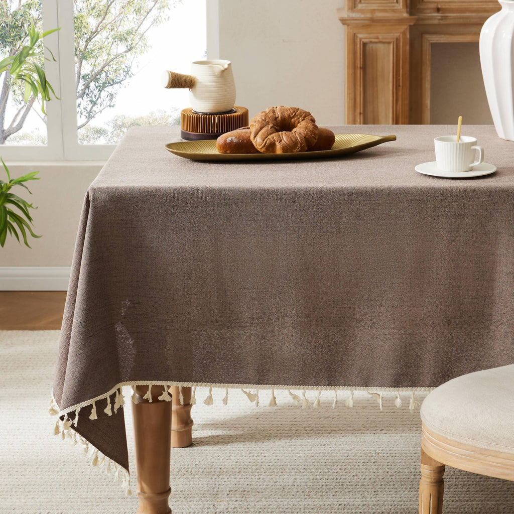Tassel Linen Round Table Cloth, Olive 60 Inch