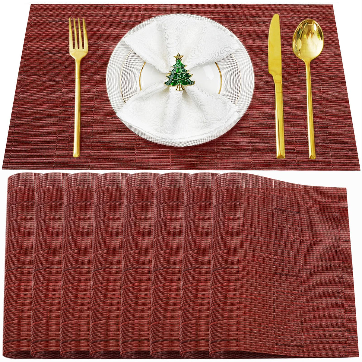 Beige Vinyl Placemats Set of 6,Washable Dining PVC Table Mats