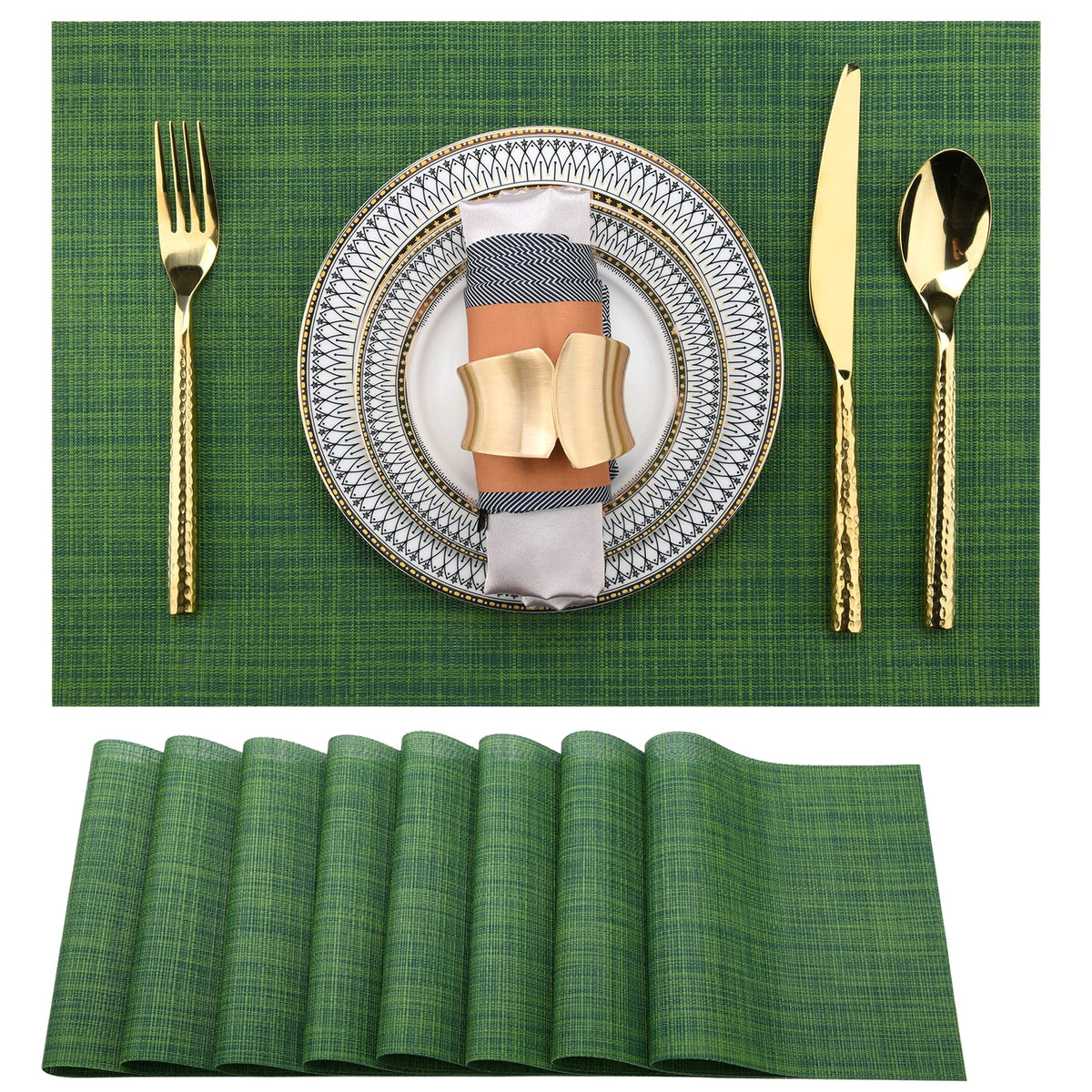 SLKQG Navy Blue Placemats Set of 6 - Easy Clean Washable Vinyl Placemats - Wipeable Heat Resistant Table Mats for Dining Table - 17x12 Inch (Navy Blue, 6)