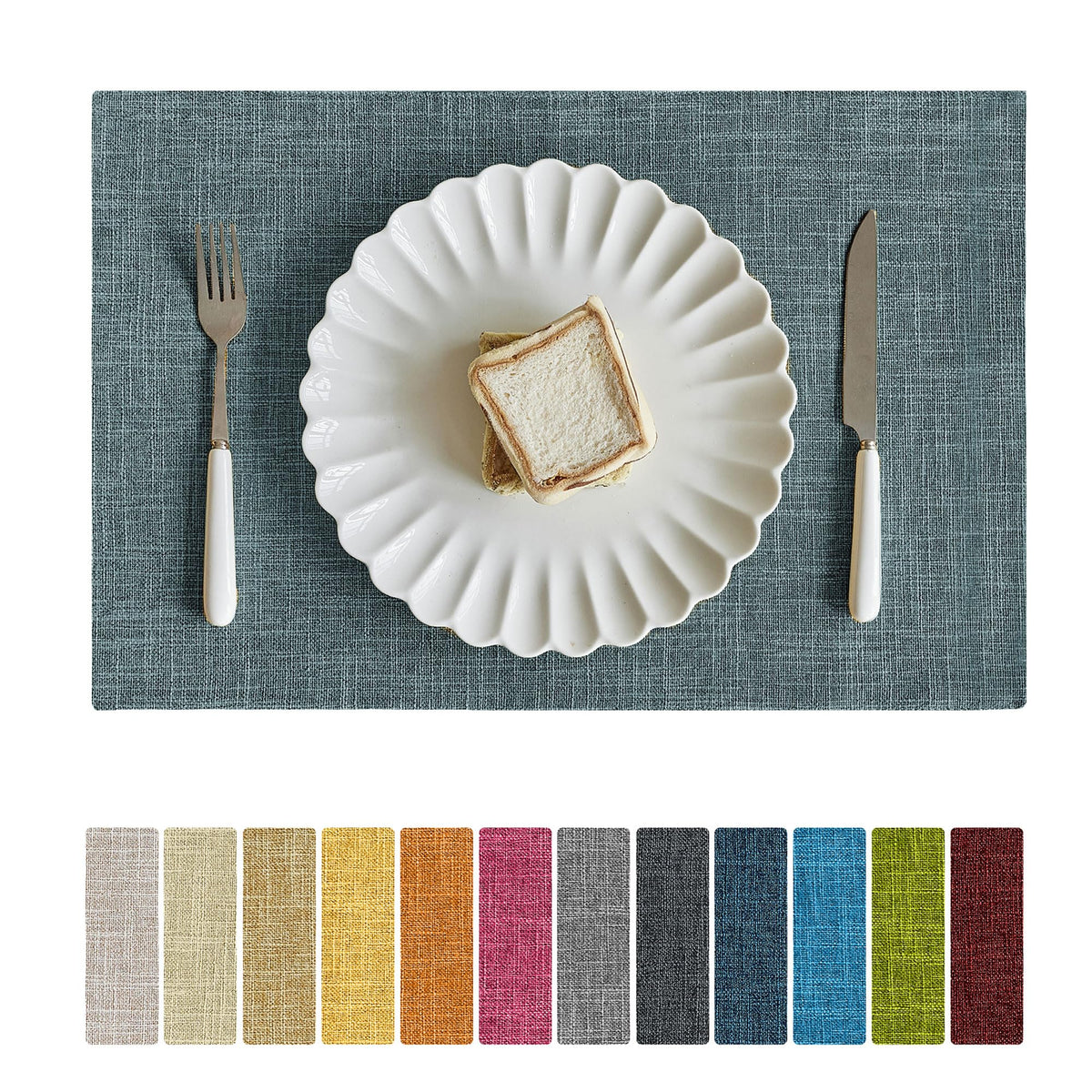 Softalker Faux Linen Cloth Placemats Set of 4-12 x 18 Inch, Light Grey