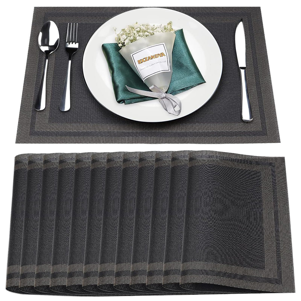 Beige Vinyl Placemats Set of 6,Washable Dining PVC Table Mats