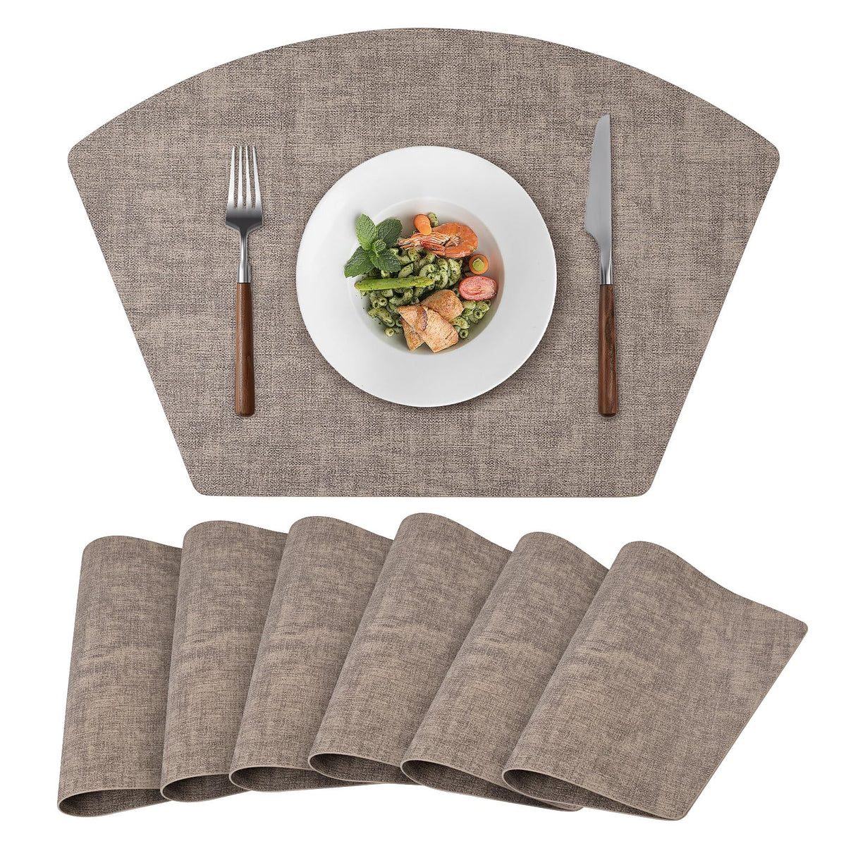 Round Table Placemats Set of 4, Faux Leather Wedge Shape Place Mats Heat Resistant Wipeable Washable Table Mats for Dining Outdoor Indoor, Green