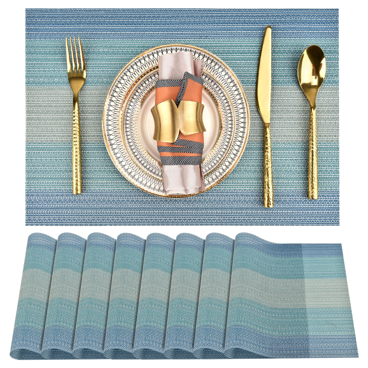 SLKQG Navy Blue Placemats Set of 6 - Easy Clean Washable Vinyl Placemats - Wipeable Heat Resistant Table Mats for Dining Table - 17x12 Inch (Navy Blue, 6)