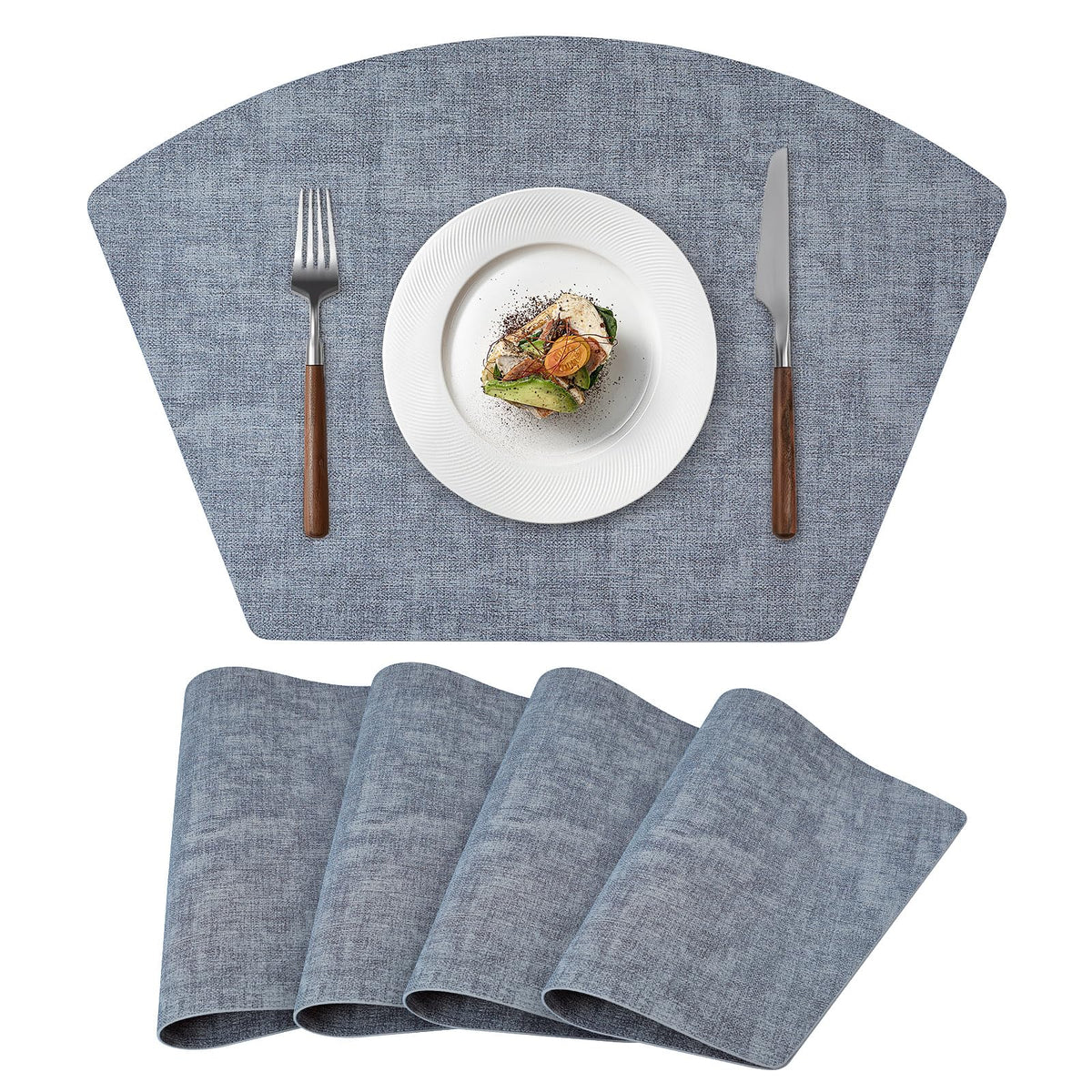 Round Table Placemats Set of 4, Faux Leather Wedge Shape Place Mats Heat Resistant Wipeable Washable Table Mats for Dining Outdoor Indoor, Green
