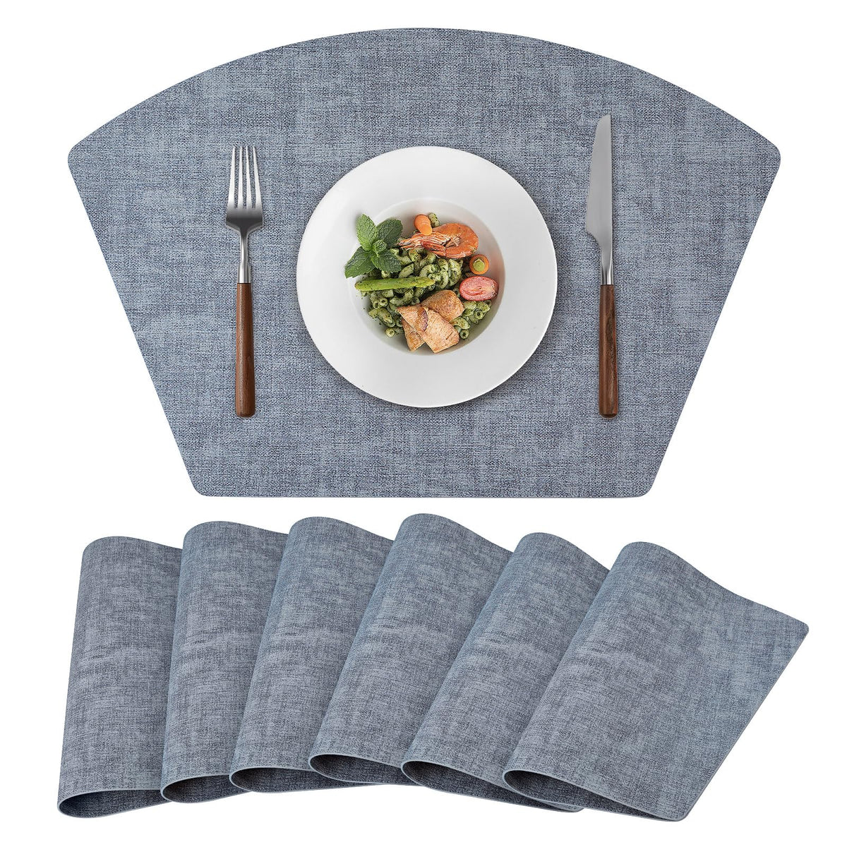 Round Table Placemats Set of 4, Faux Leather Wedge Shape Place Mats Heat Resistant Wipeable Washable Table Mats for Dining Outdoor Indoor, Green
