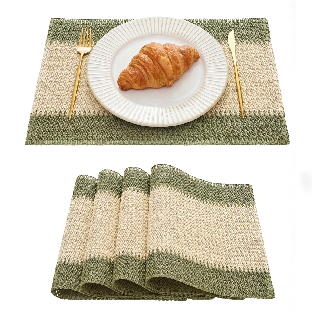 Artoid Mode Dark Green Paper Woven Stripe Placemats Set of 4-12x18 Inch