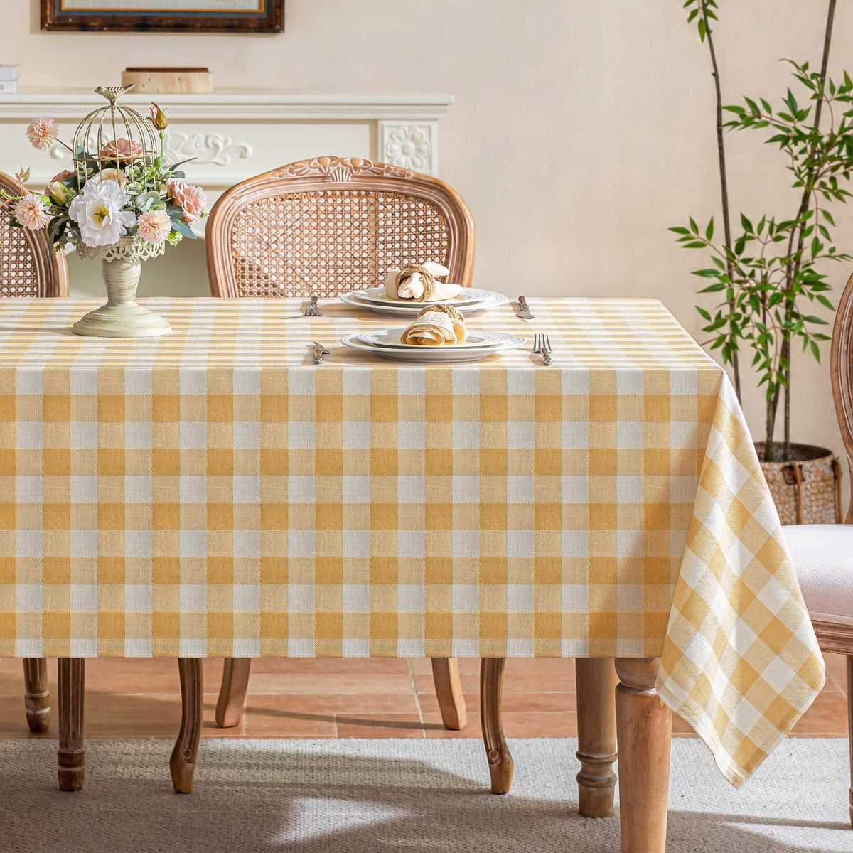 Gingham Tablecloth Rectangle Table, Cotton Linen Fabric Picnic Checkered Table Cloth Farmhouse Washable Wrinkle Free Buffalo Plaid Table Cover for Outdoor Birthday Party, Pink, 60x106