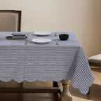 100% French Flax Linen Scalloped Embroidery Rectangle Tablecloths 120Lx60W Inch for Dinners, Parties, Spring, Machine Washable, 10-12 Sets, 60''x120'', Linen(Edges-Gold)
