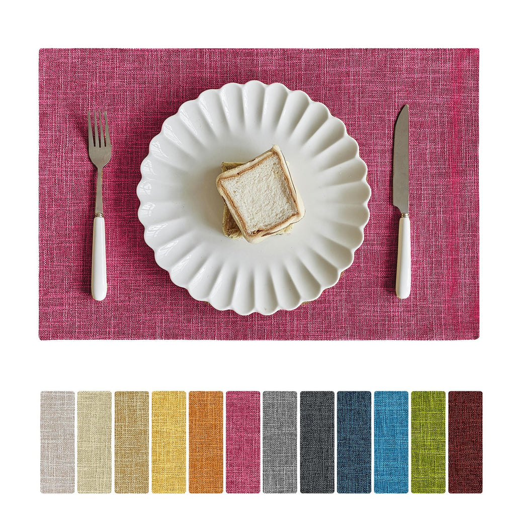 Softalker Faux Linen Cloth Placemats Set of 4-12 x 18 Inch, Light Grey