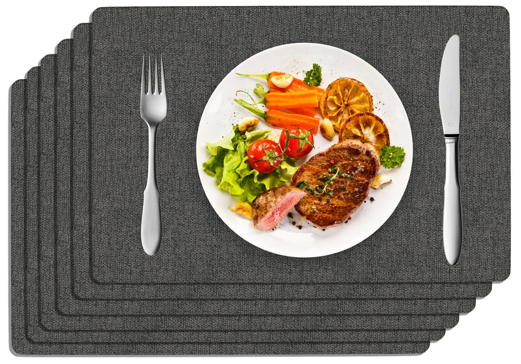 DOLOPL Placemats Set of 6, Reversible Faux Leather Place Mats, Navy Blue