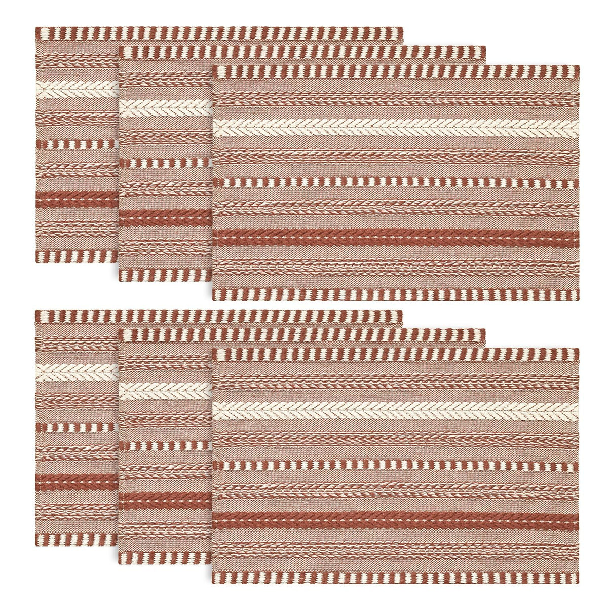 Artoid Mode Light Coffee Woven Braided Stripe Placemats Set of 4-12x18 Inch