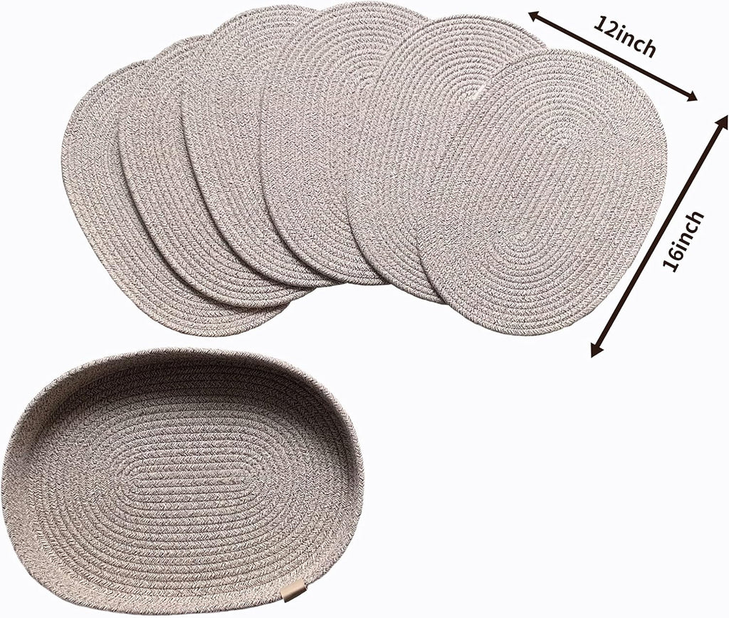 Oval Cotton Rope Placemat Set (7, Taupe Mix)