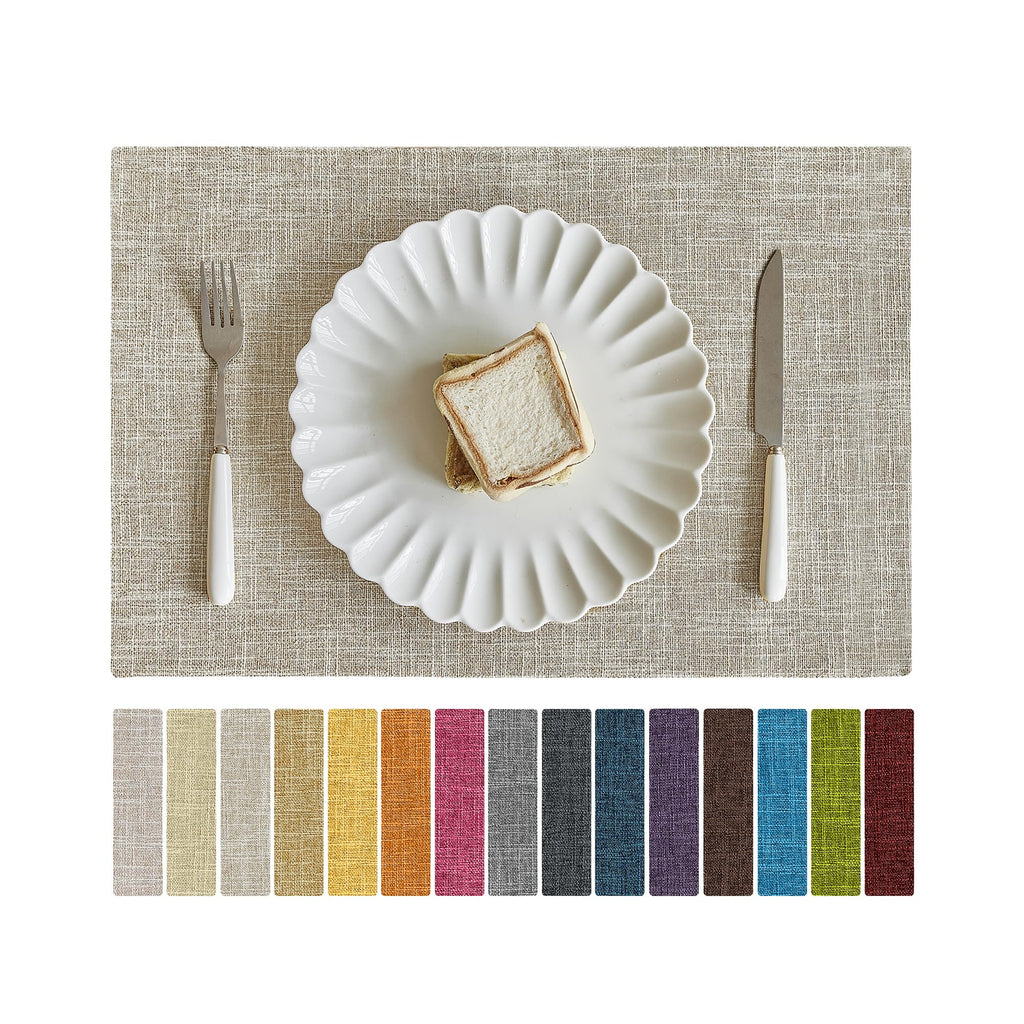 Softalker Faux Linen Cloth Placemats Set of 4-12 x 18 Inch, Light Grey