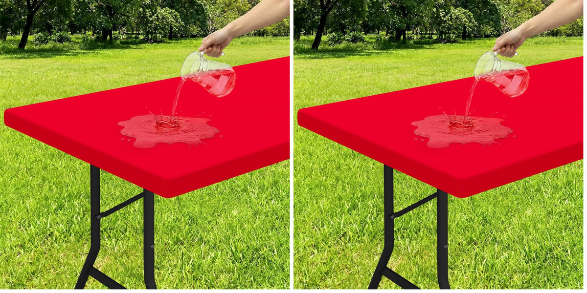 Smiry Rectangle Tablecloth, Elastic Fitted Flannel Backed Vinyl Tablecloths for 6ft Folding Tables, Waterproof Wipeable Table Covers for Indoor, Outdoor, Picnic and Camping (Red, 30"x72")