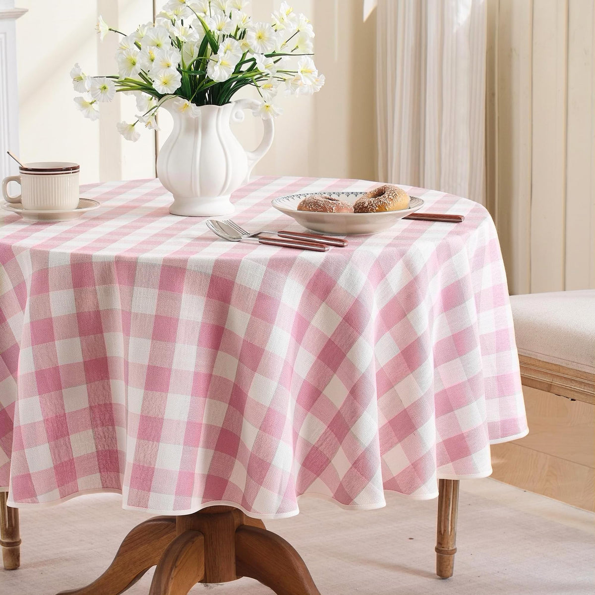 Gingham Tablecloth Rectangle Table, Cotton Linen Fabric Picnic Checkered Table Cloth Farmhouse Washable Wrinkle Free Buffalo Plaid Table Cover for Outdoor Birthday Party, Pink, 60x106