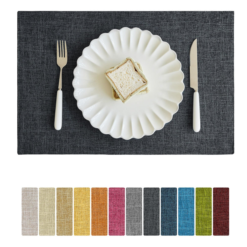 Softalker Faux Linen Cloth Placemats Set of 4-12 x 18 Inch, Light Grey