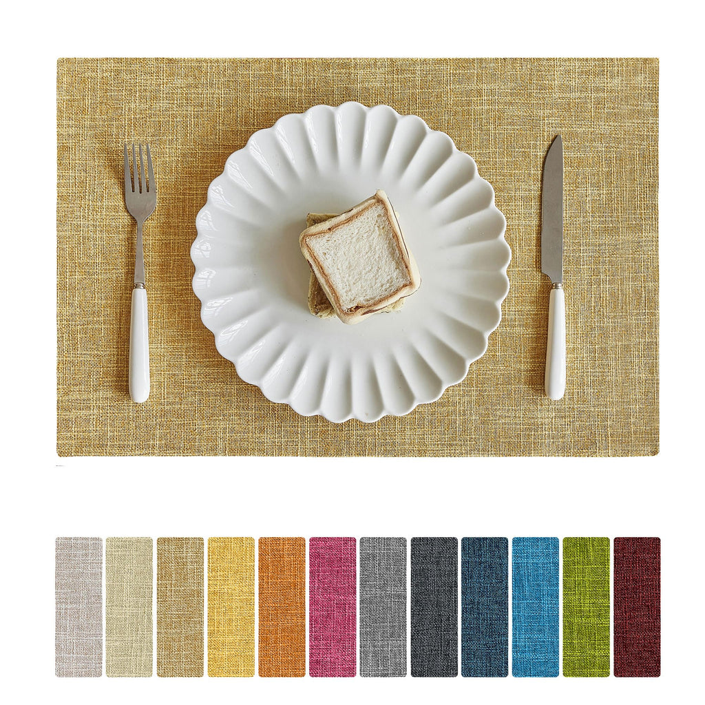 Softalker Faux Linen Cloth Placemats Set of 4-12 x 18 Inch, Light Grey