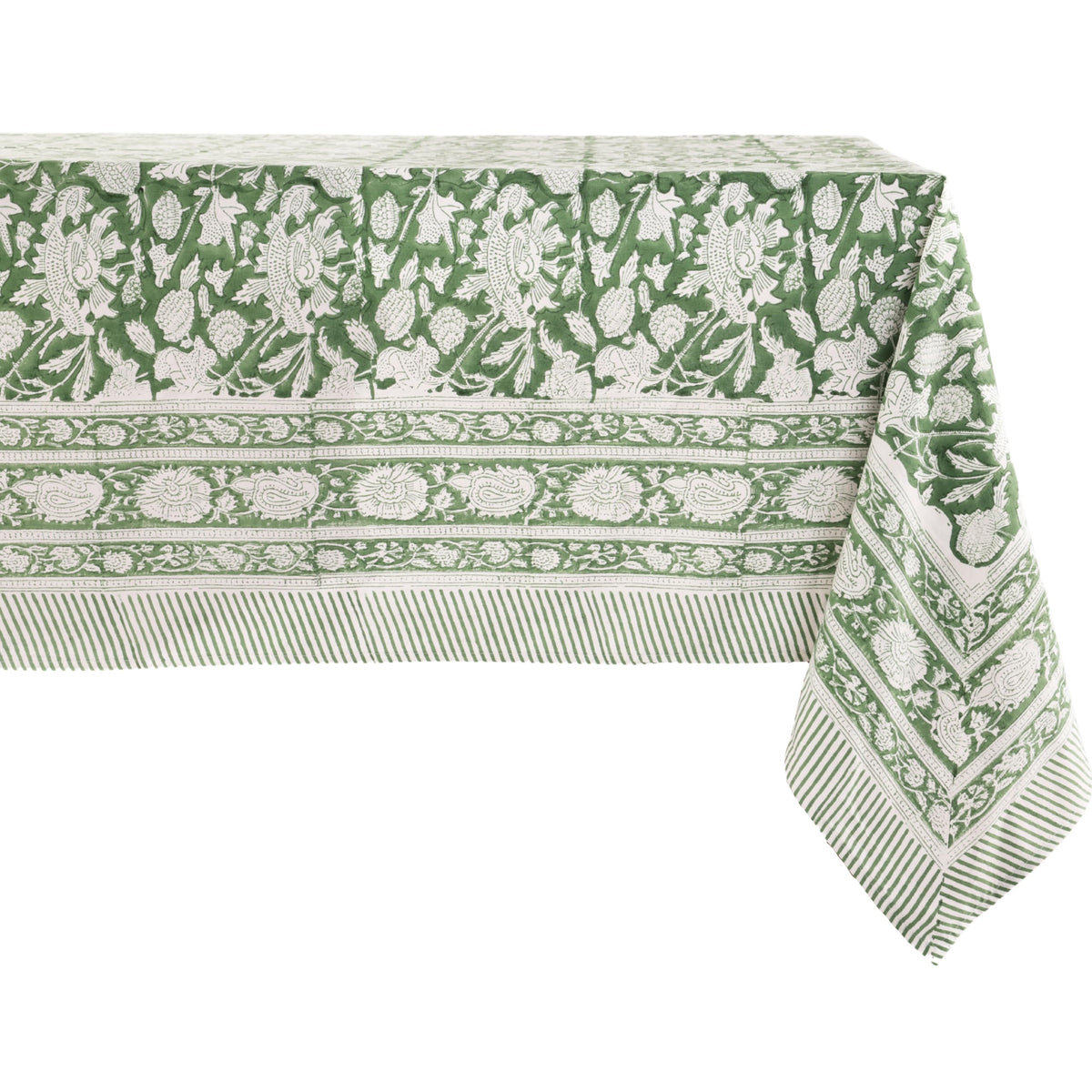 ATOSII Cotton Blockprint Rectangle Table Cloth, Clover Blue, 108" X 60"