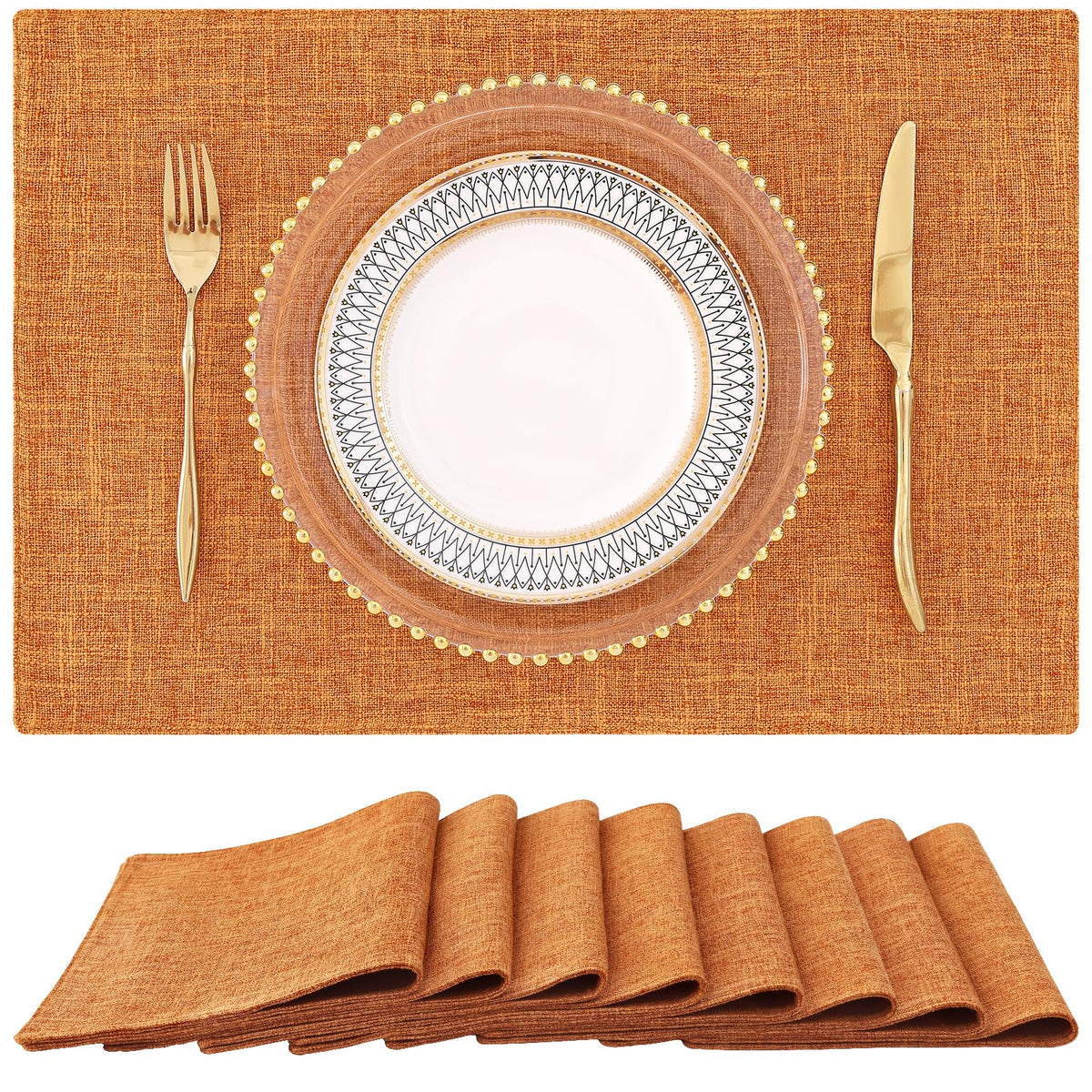 homing Faux Cotton Linen Placemats Set of 8, Cloth Dining Table Mats