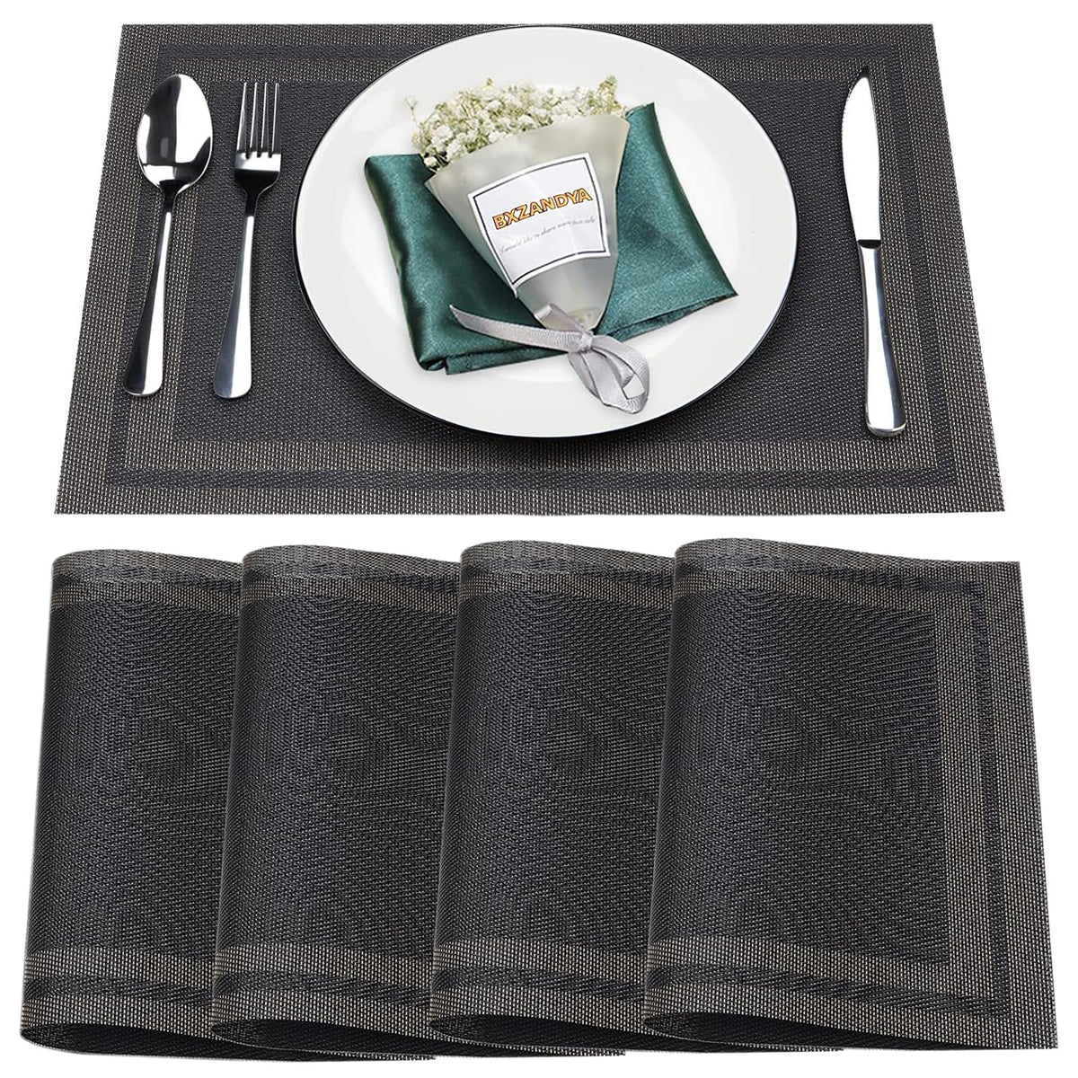 Beige Vinyl Placemats Set of 6,Washable Dining PVC Table Mats