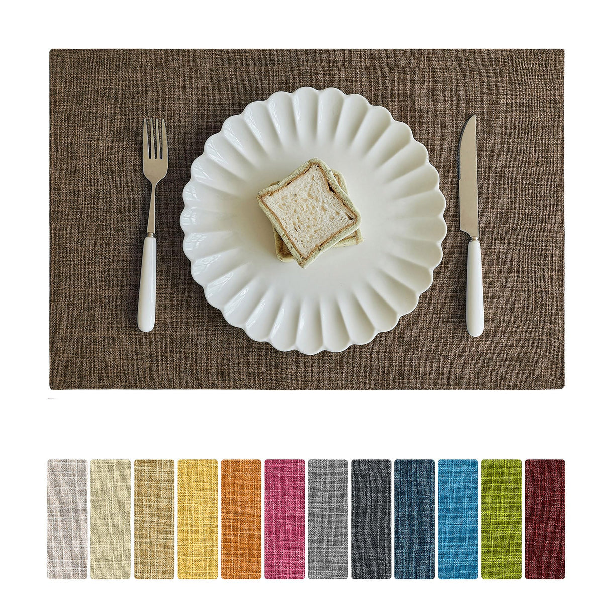 Softalker Faux Linen Cloth Placemats Set of 4-12 x 18 Inch, Light Grey