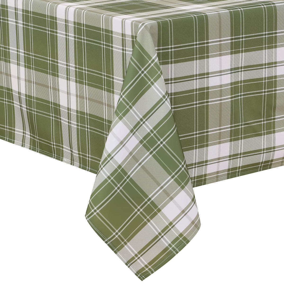 Hiasan Printed Gingham Tablecloth 90 Inch Round Waterproof, Khaki