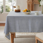Tassel Linen Round Table Cloth, Olive 60 Inch