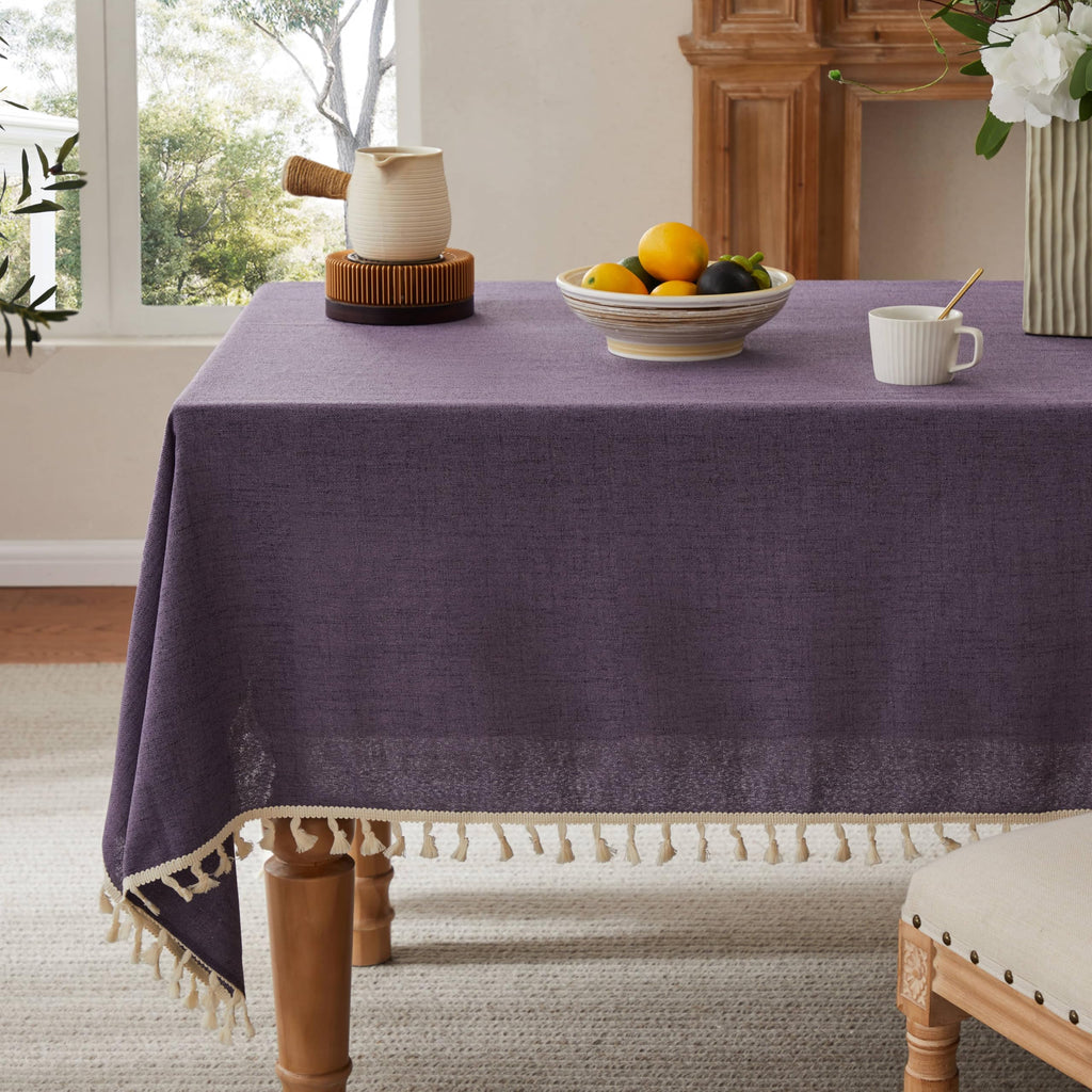 Tassel Linen Round Table Cloth, Olive 60 Inch