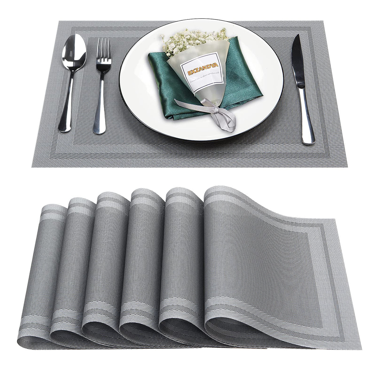 Beige Vinyl Placemats Set of 6,Washable Dining PVC Table Mats
